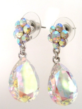 Flower with Teardrop Crystal Earrings 